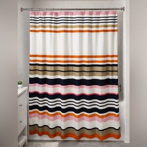 Kate Spade NY Vibrant Fabric Candy Striped Shower Curtain 72x72 Bathroom Chic